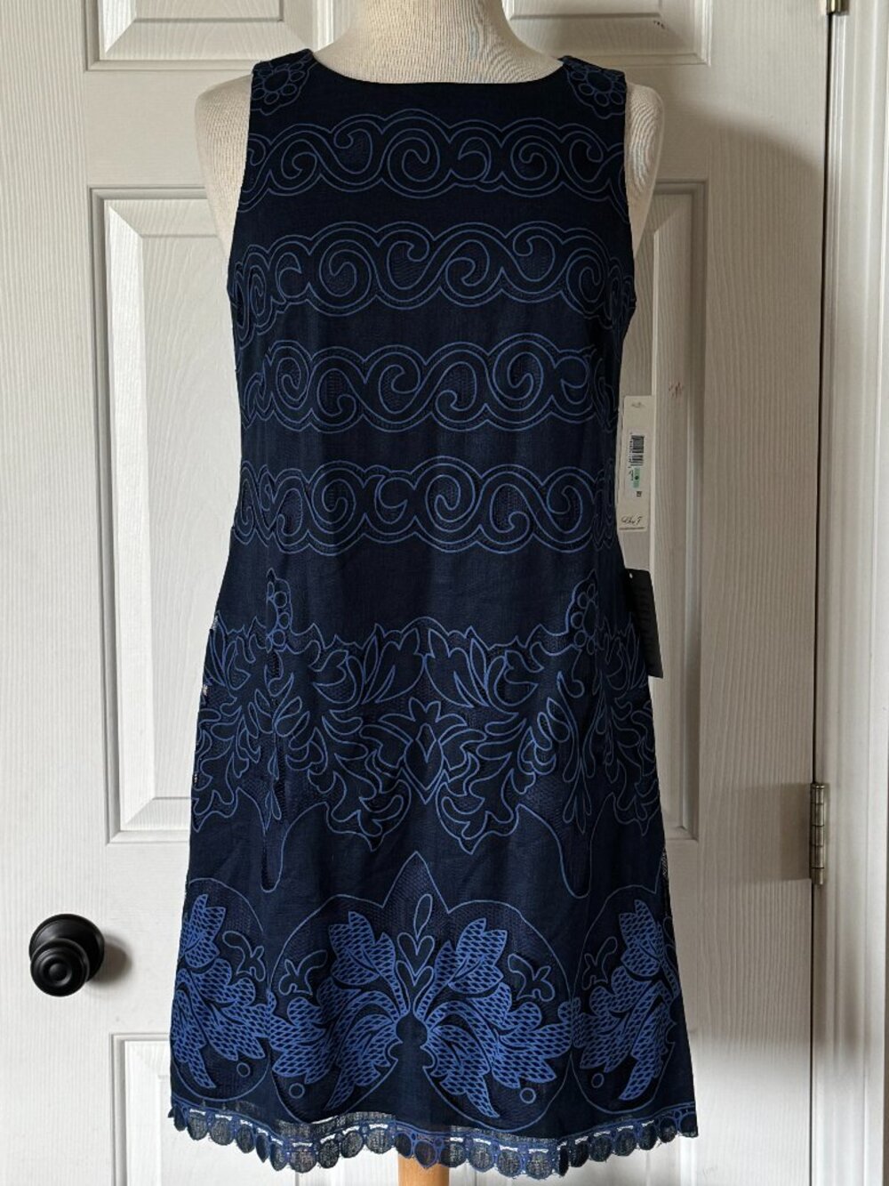 NWT Eliza J Navy Lace Overlay Sleeveless Scalloped Hem Mini Cocktail Dress 8